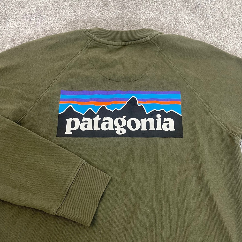 Patagonia Sweatshirt Mens Extra Small P 6 Logo Organic Cotton Pullover Green